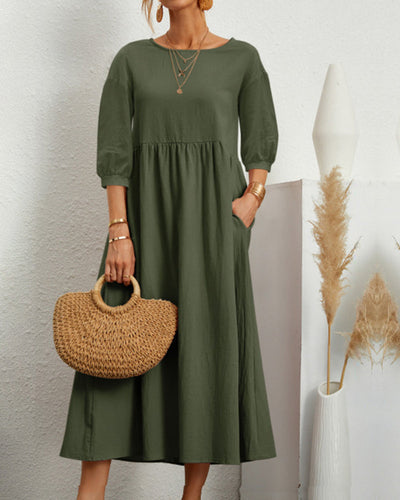 Robe Midi pour Femme avec Col Rond et Poches