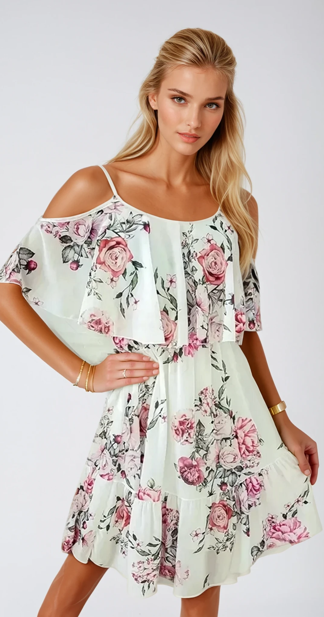 Léonie - Robe en mousseline de soie à fleurs et décolleté en V