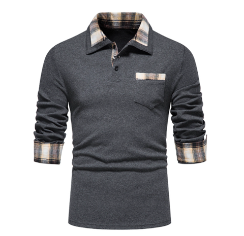 Tommy Polo | Polo à manches longues avec col en patchwork pour hommes