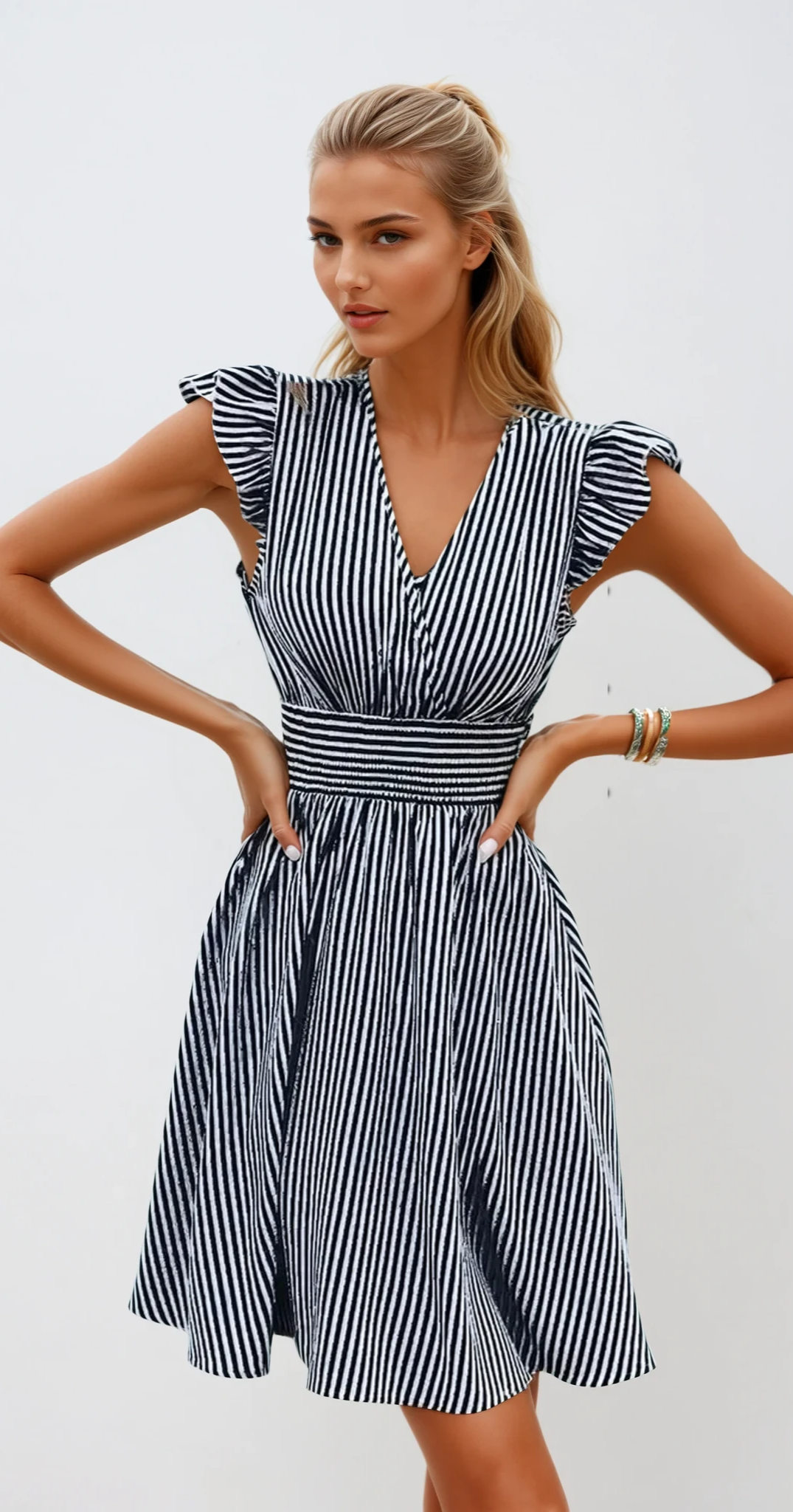 Lina - Robe d'été midi rayée en coton