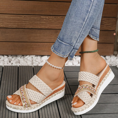Cyntia | Sandales Compensées Tressées Pour Femmes | De noel