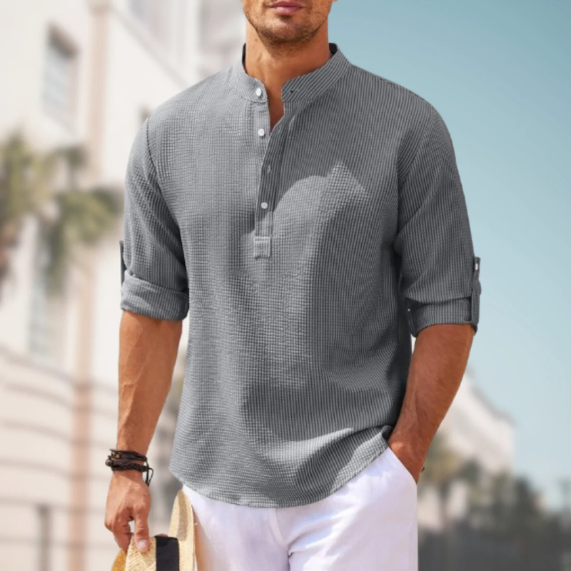 Cassien | Chemise Col Montant Pour Hommes | Manches Longues