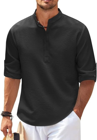 Cedy | Chemise à manches retroussées et col montant pour Hommes | Longue