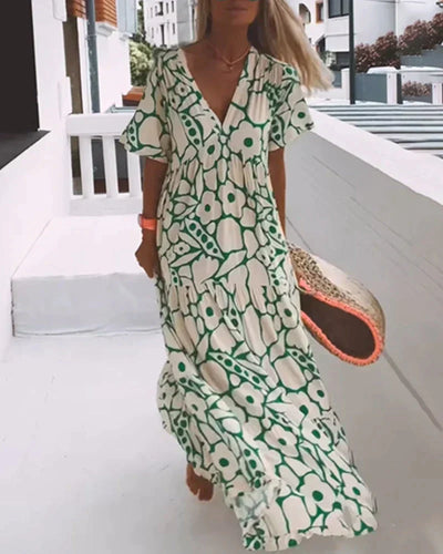 Robe décontractée à col en V et à motifs