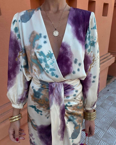 Mellan | Robe longue à col en V pour femme | Élégante