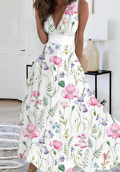 Romy | Robe Longue Fleur Pour Femme |  Blanche