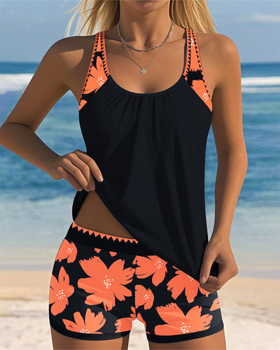 Tankini U-Cou Sans Manches Imprimé Culotte Boxer