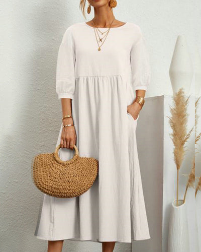 Robe Midi pour Femme avec Col Rond et Poches
