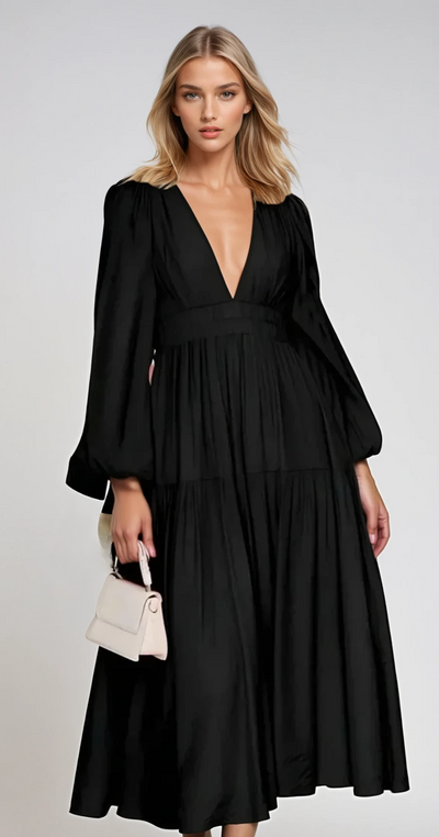 Léonie - Maxi-robe à manches ballon et décolleté en V