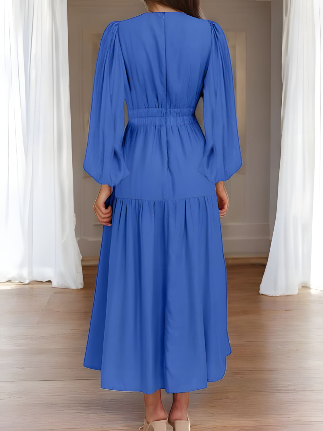 Léonie - Maxi-robe à manches ballon et décolleté en V