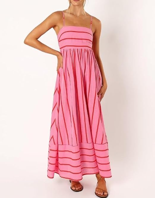 Elsie - Robe Maxi à Rayures avec Décolleté Dégagé pour Femmes