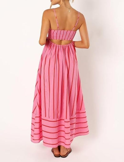 Elsie - Robe Maxi à Rayures avec Décolleté Dégagé pour Femmes