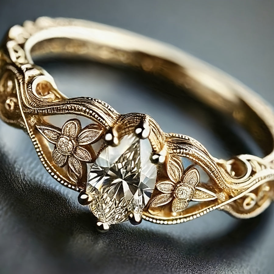 🇫🇷 Bague élégante de design français avec pierre précieuse taille marquise