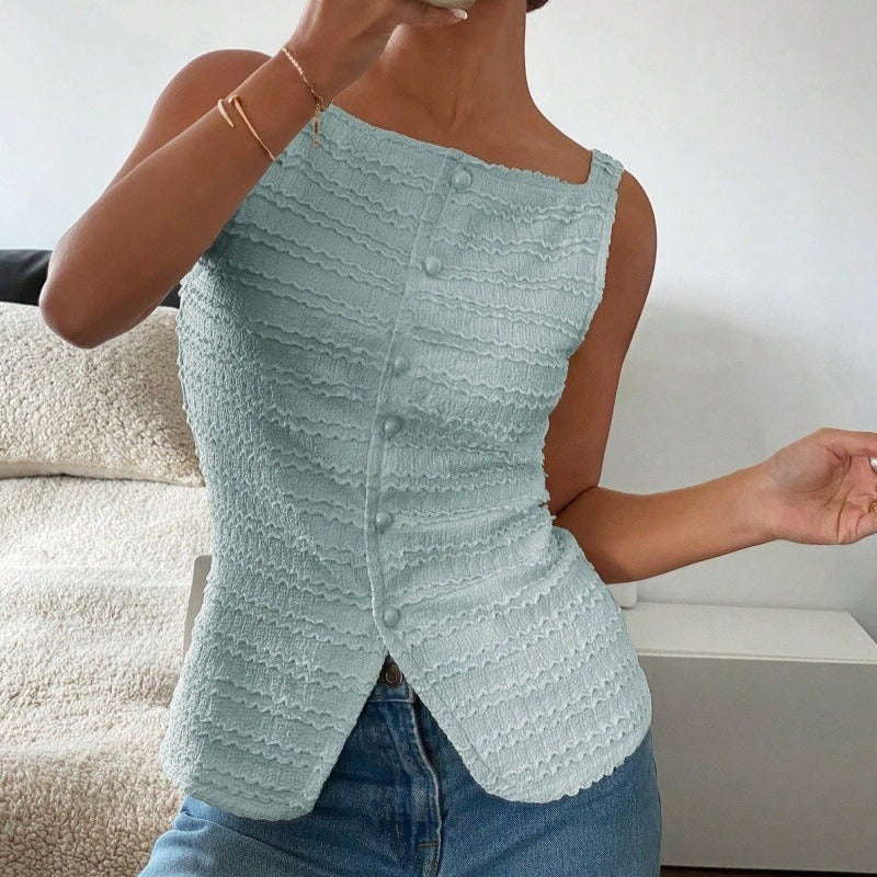 Top sans manches pour femme, texture côtelée, style ajusté - Eliane