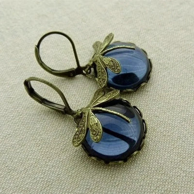 Boucles d'oreilles libellule sphérique en or antique