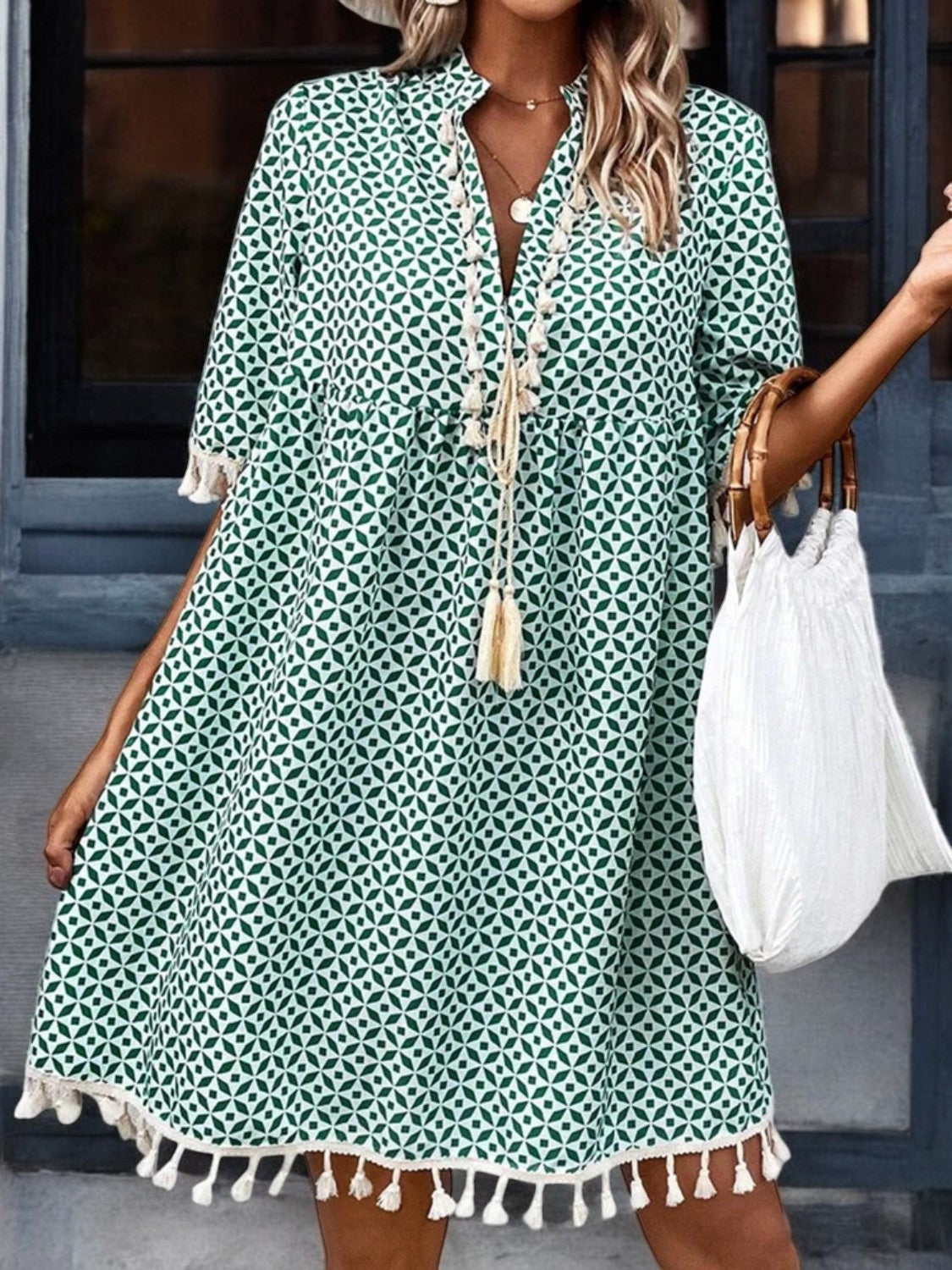 Léa - Mini robe avec glands et imprimé à motifs