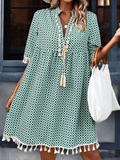 Léa - Mini robe avec glands et imprimé à motifs