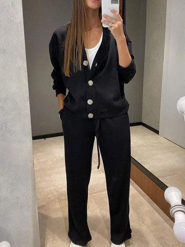 Anisa - Cardigan Haut De Page Lace Up Ensemble De Deux Pièces