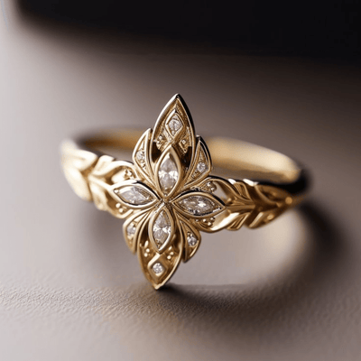 Bague classique en or 18K avec pierres précieuses taille marquise