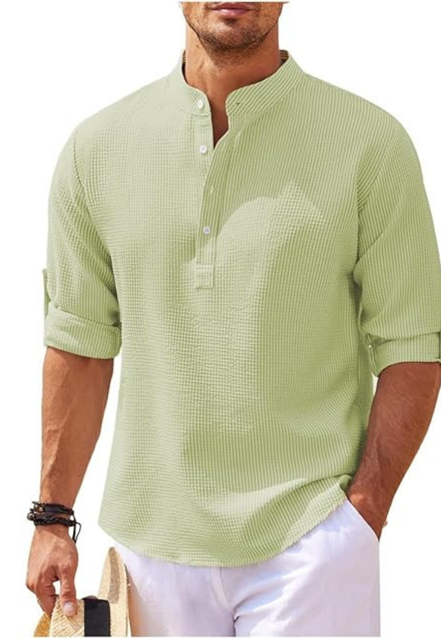 Cedy | Chemise à manches retroussées et col montant pour Hommes | Longue