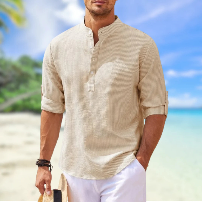 Cassien | Chemise Col Montant Pour Hommes | Manches Longues