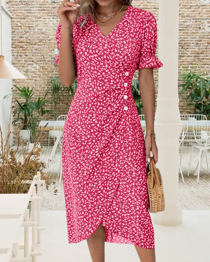 Camille - Robe midi élégante avec imprimé floral et manches