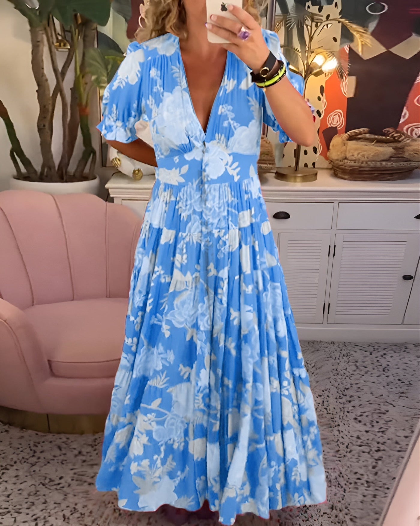 Tessa | Robe élégante avec imprimé floral et décolleté en V