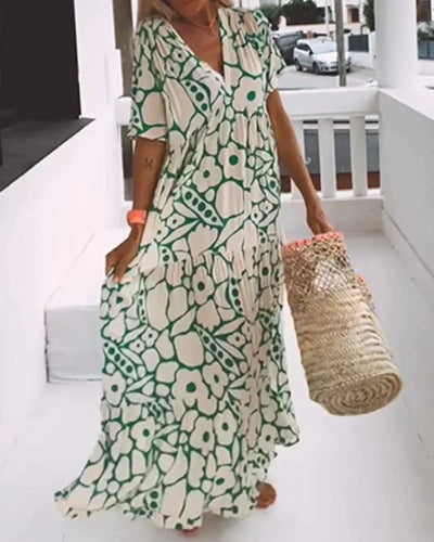 Robe décontractée à col en V et à motifs