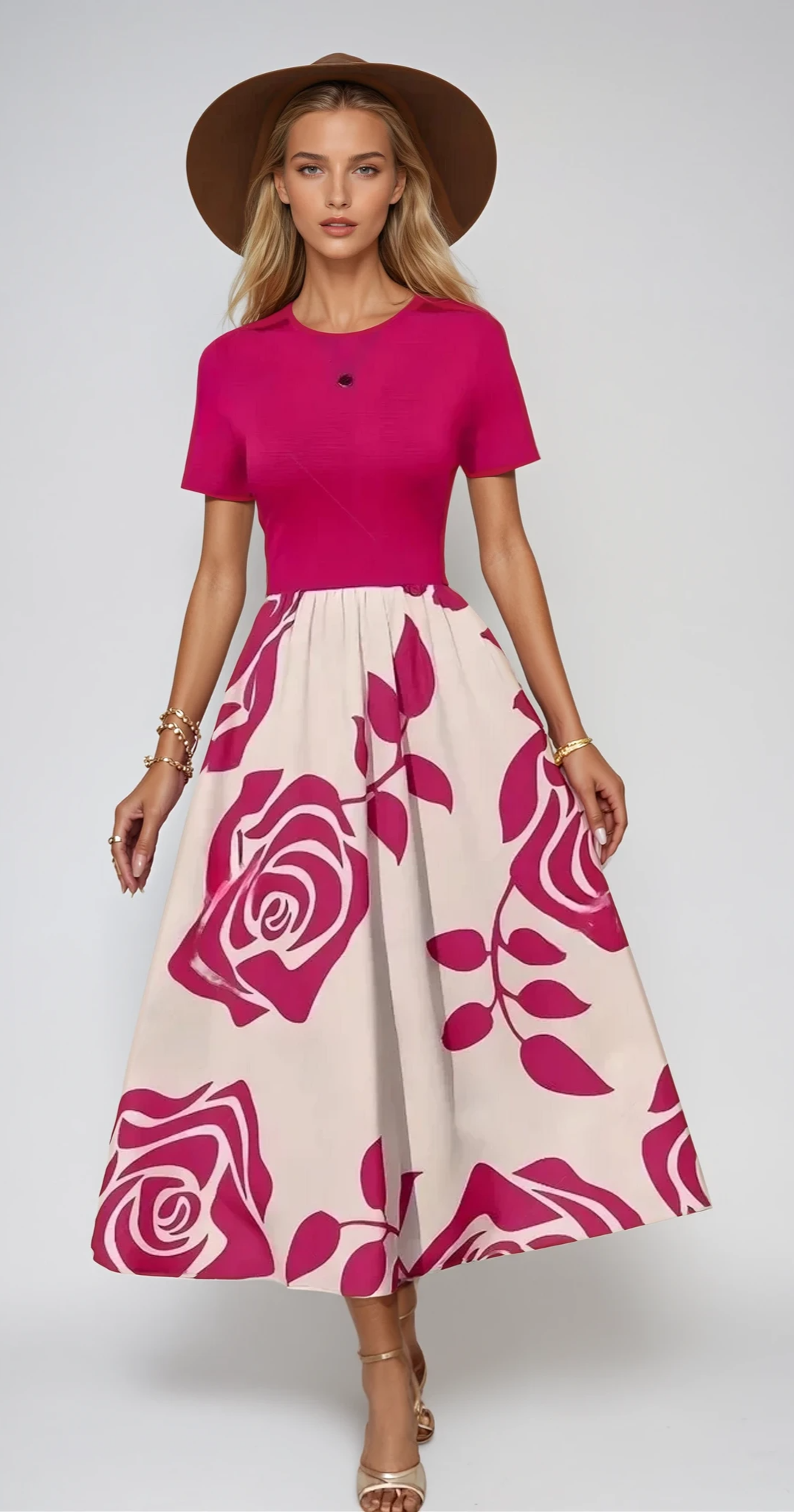 Léonie - Robe d'été à col rond et motif floral