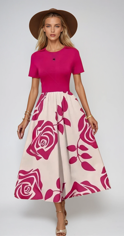 Léonie - Robe d'été à col rond et motif floral