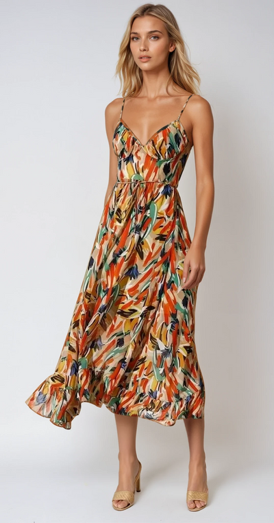 Solène - Robe midi en tissu fluide avec décolleté en V
