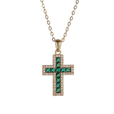 Collier Pendentif Croix Émeraude Solène | Or 18K
