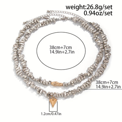 Parure de 2 colliers en pierres argentées avec accents en or 18K