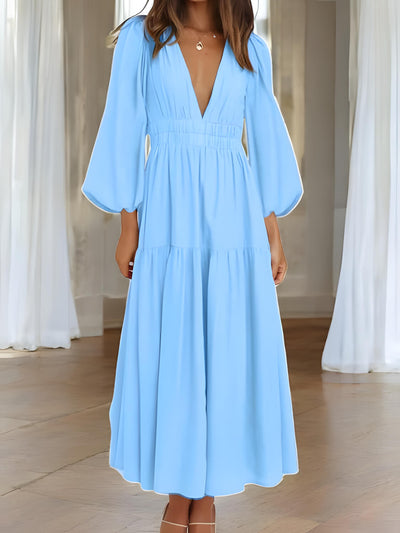 Léonie - Maxi-robe à manches ballon et décolleté en V