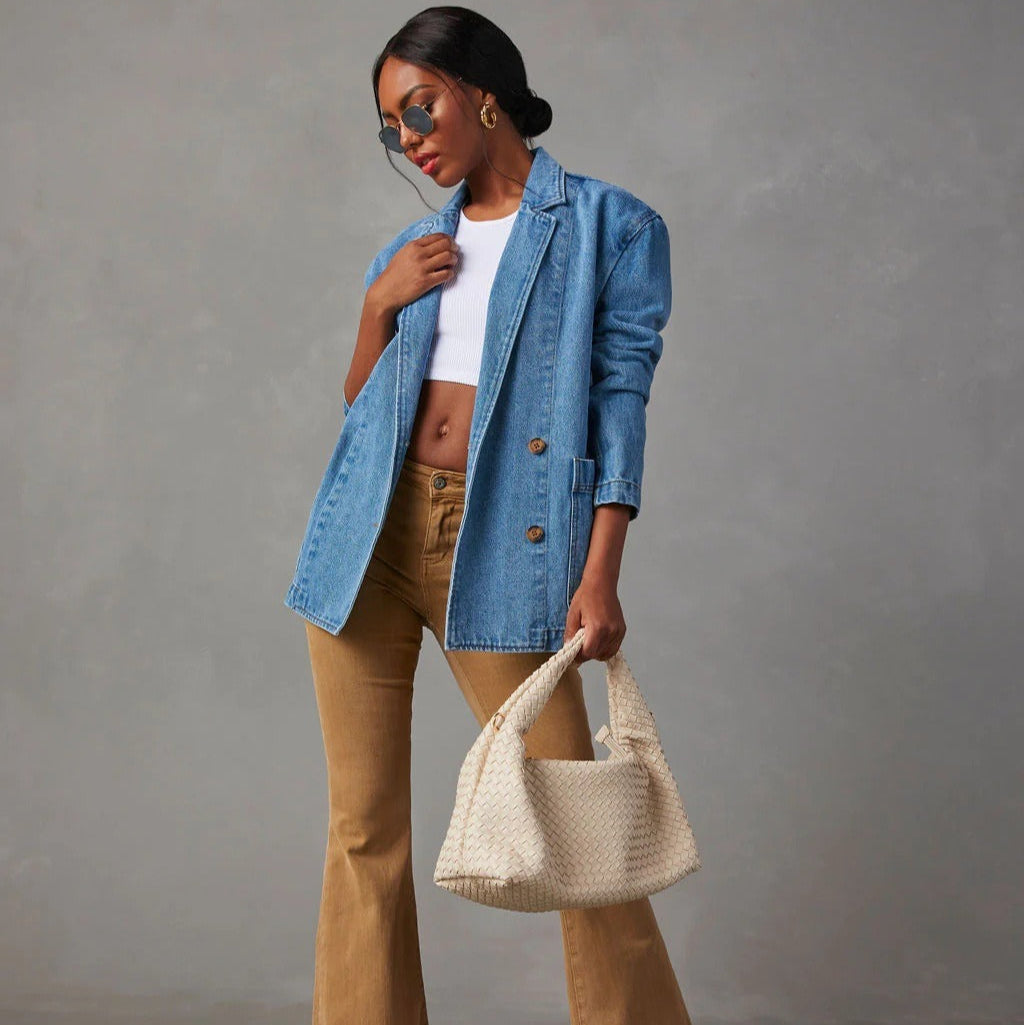 Veste de style blazer en denim délavé pour femme - Yalina