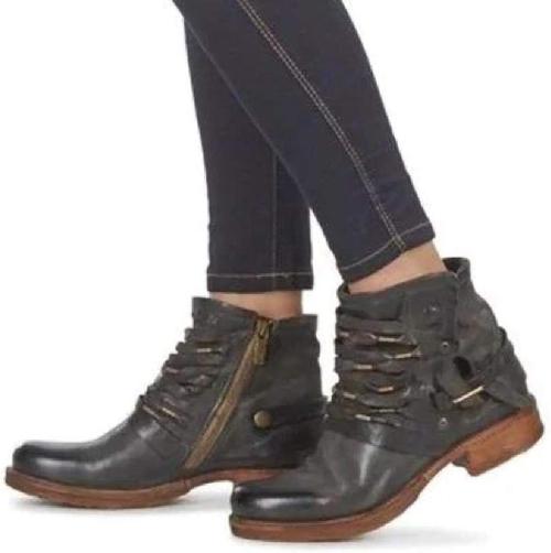 Bottes à cheville en cuir rétro pour femmes | Tendance