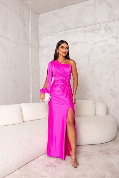 Élise - Robe en satin élégante à une épaule avec fente latérale