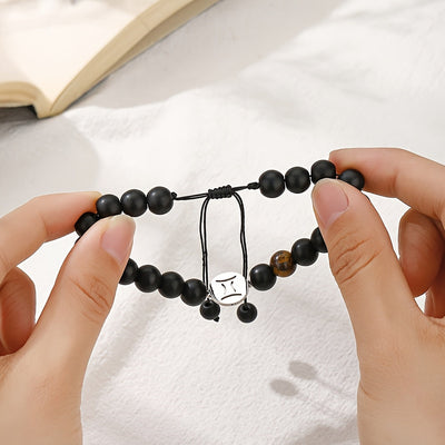 Bracelet Zodiaque en Perles Noires – Ajustable et Élégant