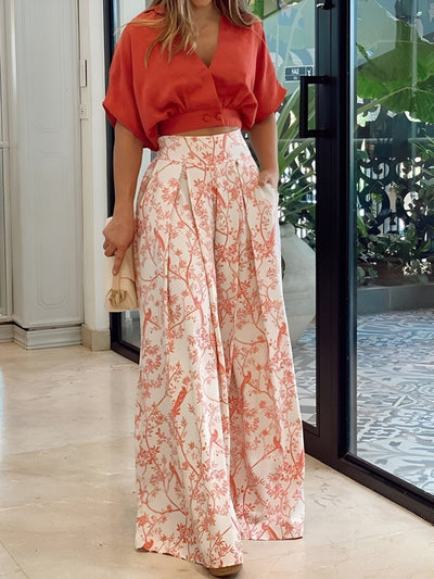 Velavie – Ensemble d’Été Deux Pièces Chic avec Chemise Fluide et Pantalon Large