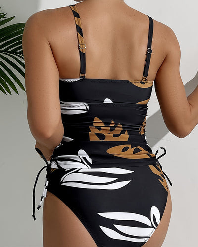 Tankini Retro Imprimé Sexy avec Lacets