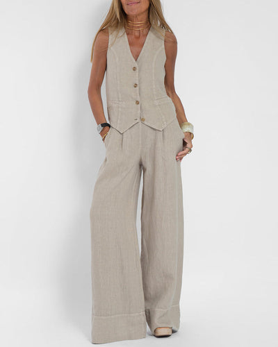Amber – Ensemble Décontracté Chic avec Gilet Sans Manche et Pantalon Large