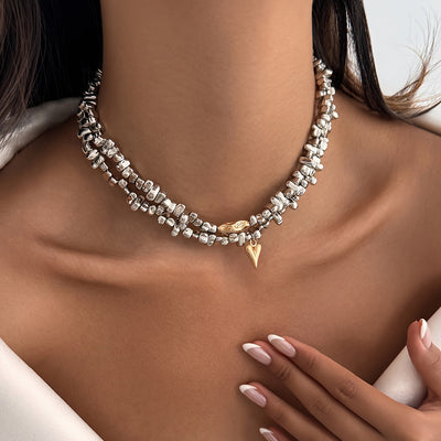 Parure de 2 colliers en pierres argentées avec accents en or 18K