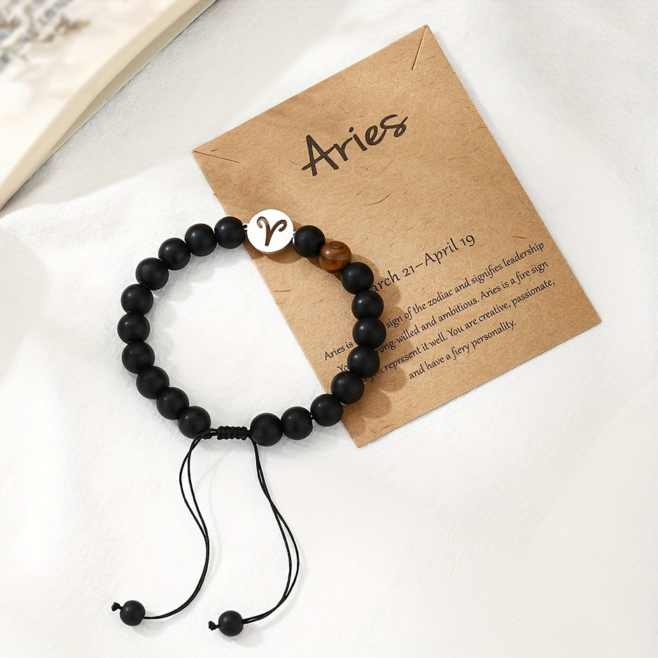 Bracelet Zodiaque en Perles Noires – Ajustable et Élégant