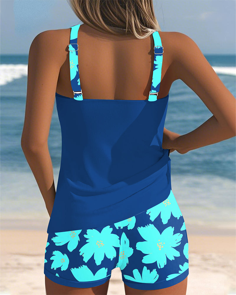 Tankini U-Cou Sans Manches Imprimé Culotte Boxer