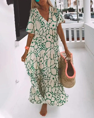 Robe décontractée à col en V et à motifs