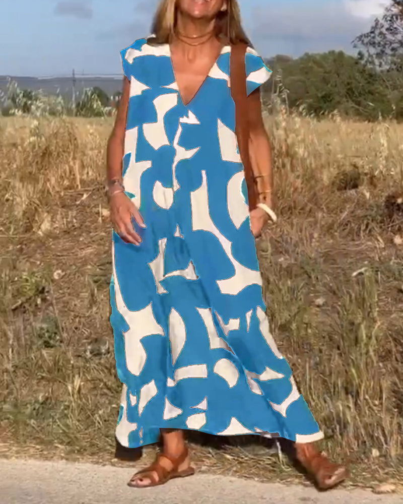 Juliette - Robe maxi col V imprimée et manches papillon