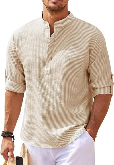 Cedy | Chemise à manches retroussées et col montant pour Hommes | Longue