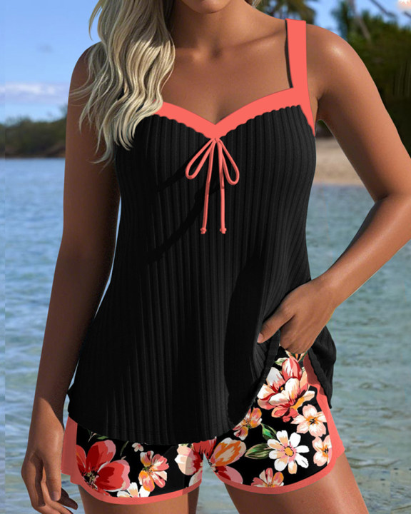 Tankini V-Ringé Imprimé Boxer de Sport