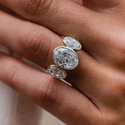 Bague en or 18K avec 3 grandes pierres précieuses