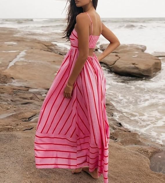 Elsie - Robe Maxi à Rayures avec Décolleté Dégagé pour Femmes